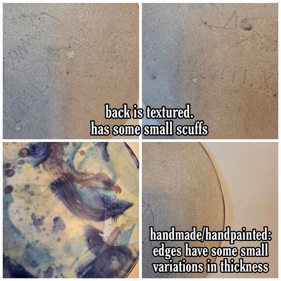 A Suman Glazed Ceramic Plate Vintage 1986 Blue Purple Swirl Signed Pottery - Picture 4 of 6